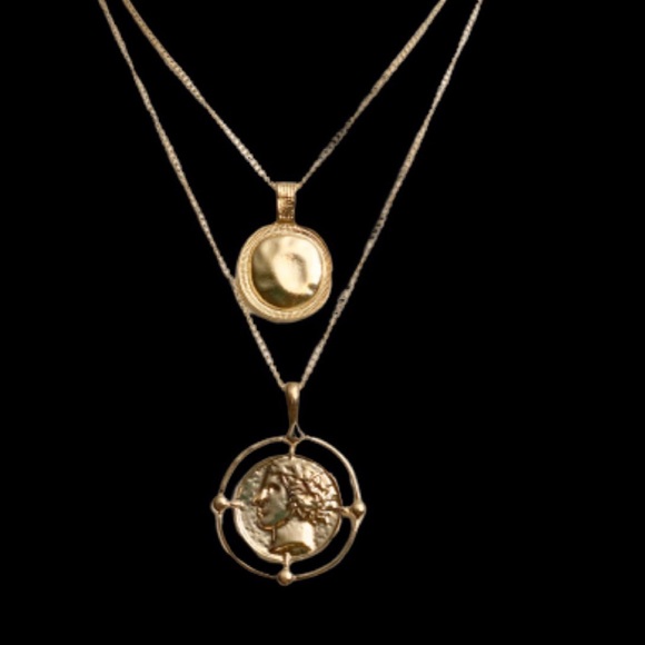 Golden Coin Necklace Double Layer Chain Necklace - Picture 7 of 8